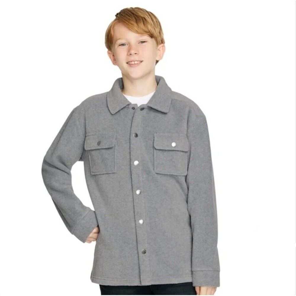 Quiksilver Youth Boy's M (10/12) Fleece Shirt Jacket Shacket Pockets Snap Gray